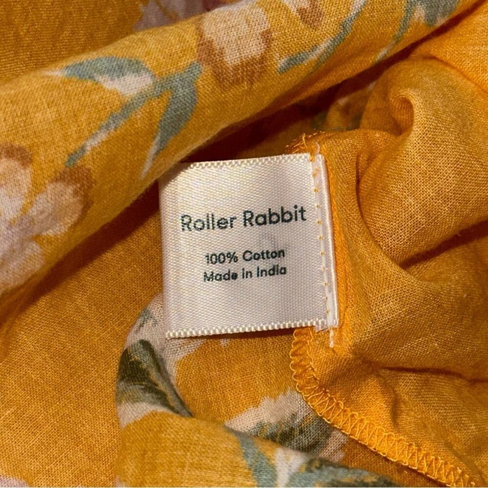 Roller Rabbit Women’s Size L Yellow Floral V-Neck Peasant Blouse Top Shirt - Picture 5 of 7